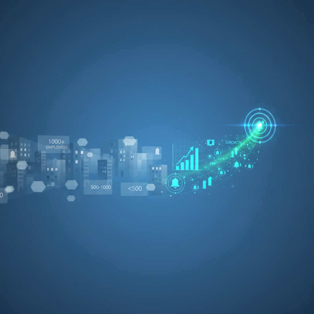 Abstract B2B illustration showing a contrast between two data streams: one labeled with generic company profiles (building silhouettes, employee counts) appearing faded and unfocused, and another showing bright, illuminated signals (charts rising, notification icons, growth indicators) flowing toward a target. Use a professional color palette of blues and greens. No human faces.
