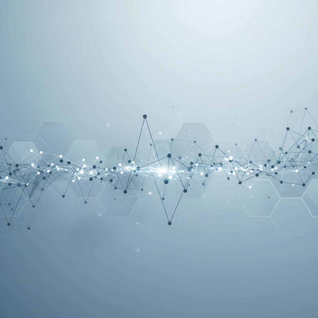 Professional B2B conceptual illustration showing abstract financial data streams converging into a timeline or signal graph, with muted blue and grey tones, no human faces, no logos, clean minimal design suggesting market intelligence and pattern recognition in financial services