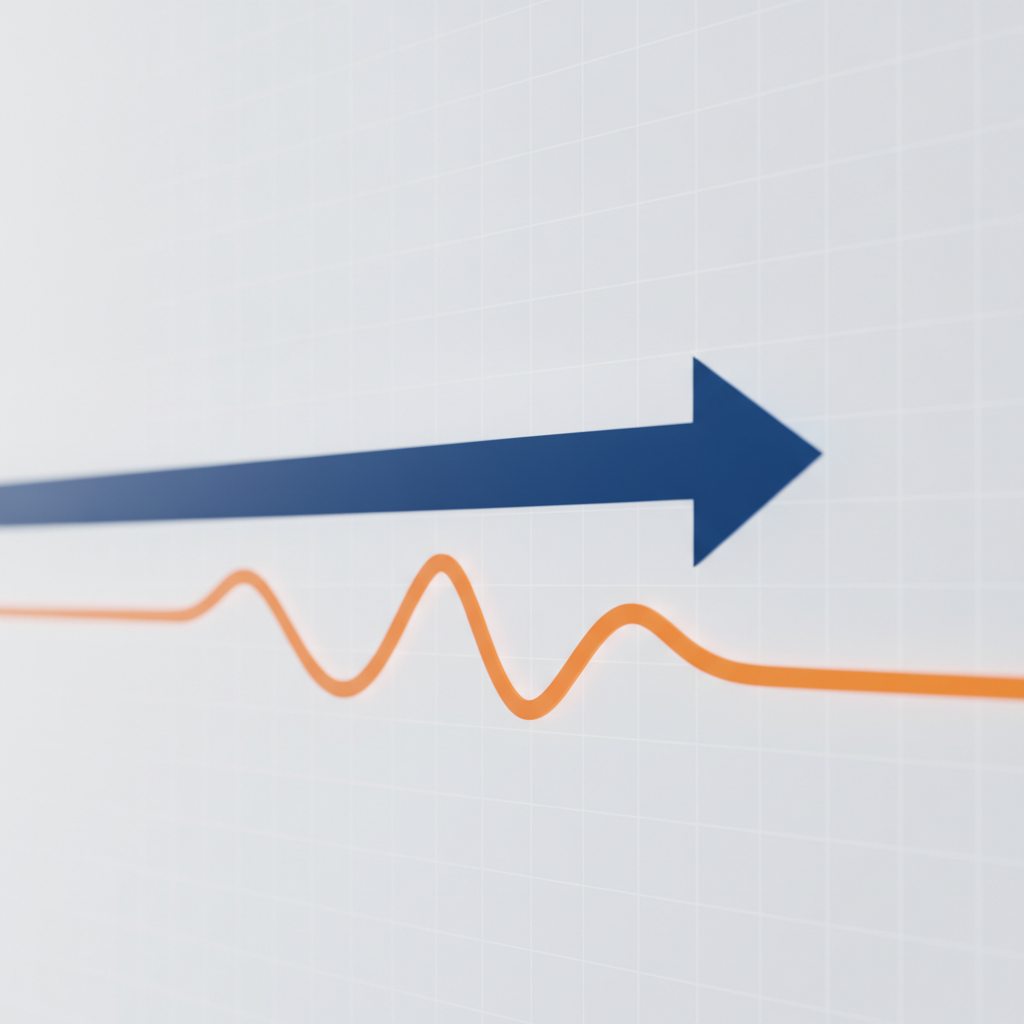 Abstract illustration of diverging career paths: one solid upward arrow representing permanent employment and one flexible wavy line representing contract work, both moving rightward with different visual weights and colors, symbolizing the structural shift in workforce composition